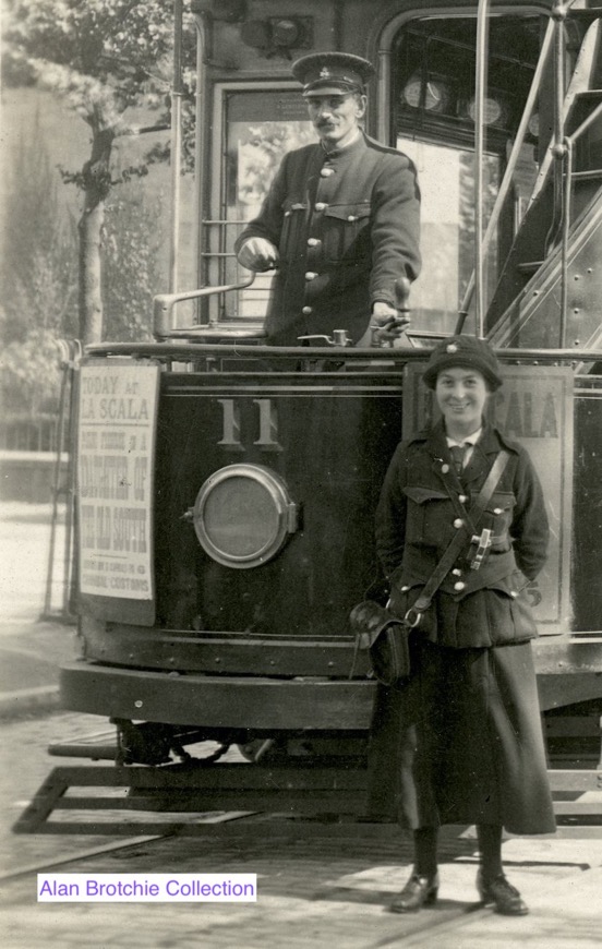 Dundee City Tramways motorman and conductress 1919 at Blackness